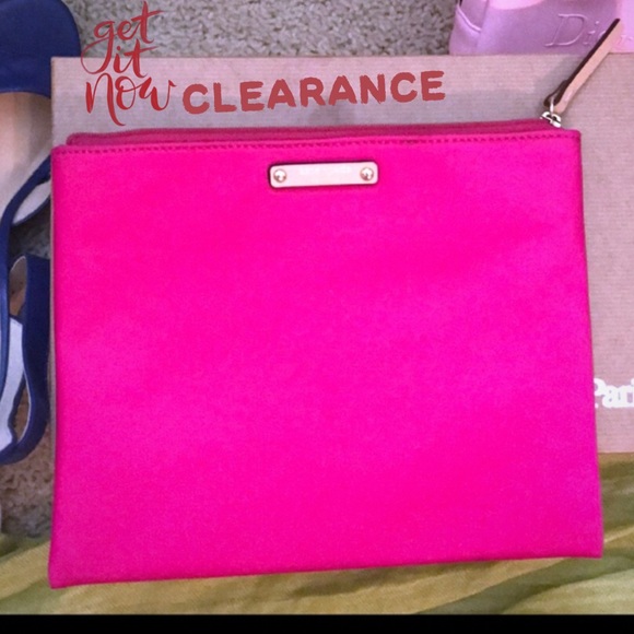 ♦️SOLD!♦️Kate Spade Pink Cosmetic Pouch & Tan Logo - Picture 2 of 8